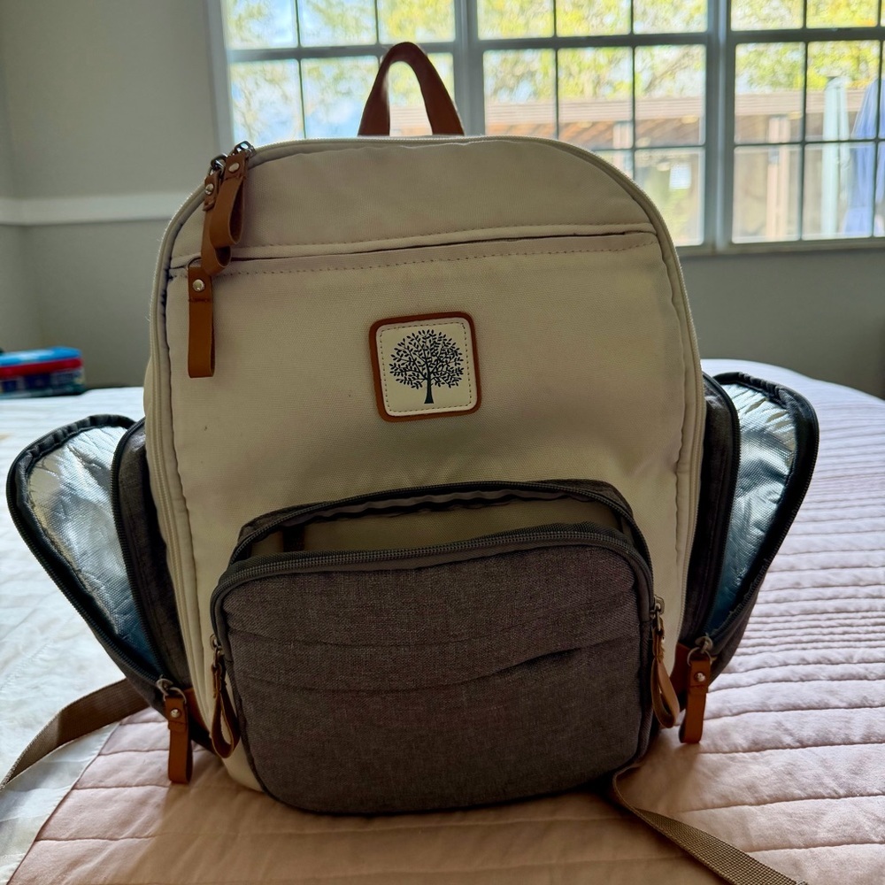 Parker Baby Diaper Backpack - Full Zip Diaper Bag with Insulated Pockets - Cream